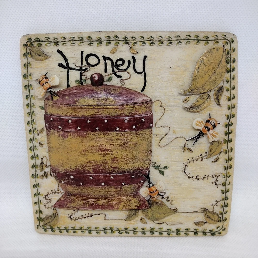 Set of‎ 4 Resin 3D Wall Decor Plaques Tea, Honey, Cookies, and Muffins
